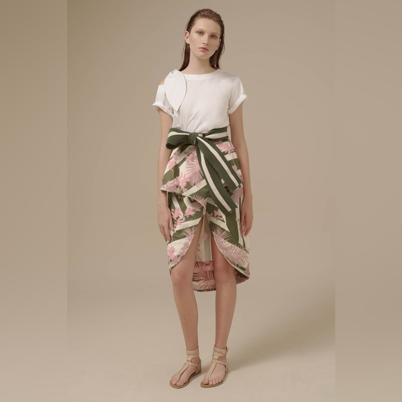 Johanna Ortiz Dresses & Skirts - *Sold* Johanna Ortiz 2017 collection Pink & Olive Green Floral Wrap Skirt